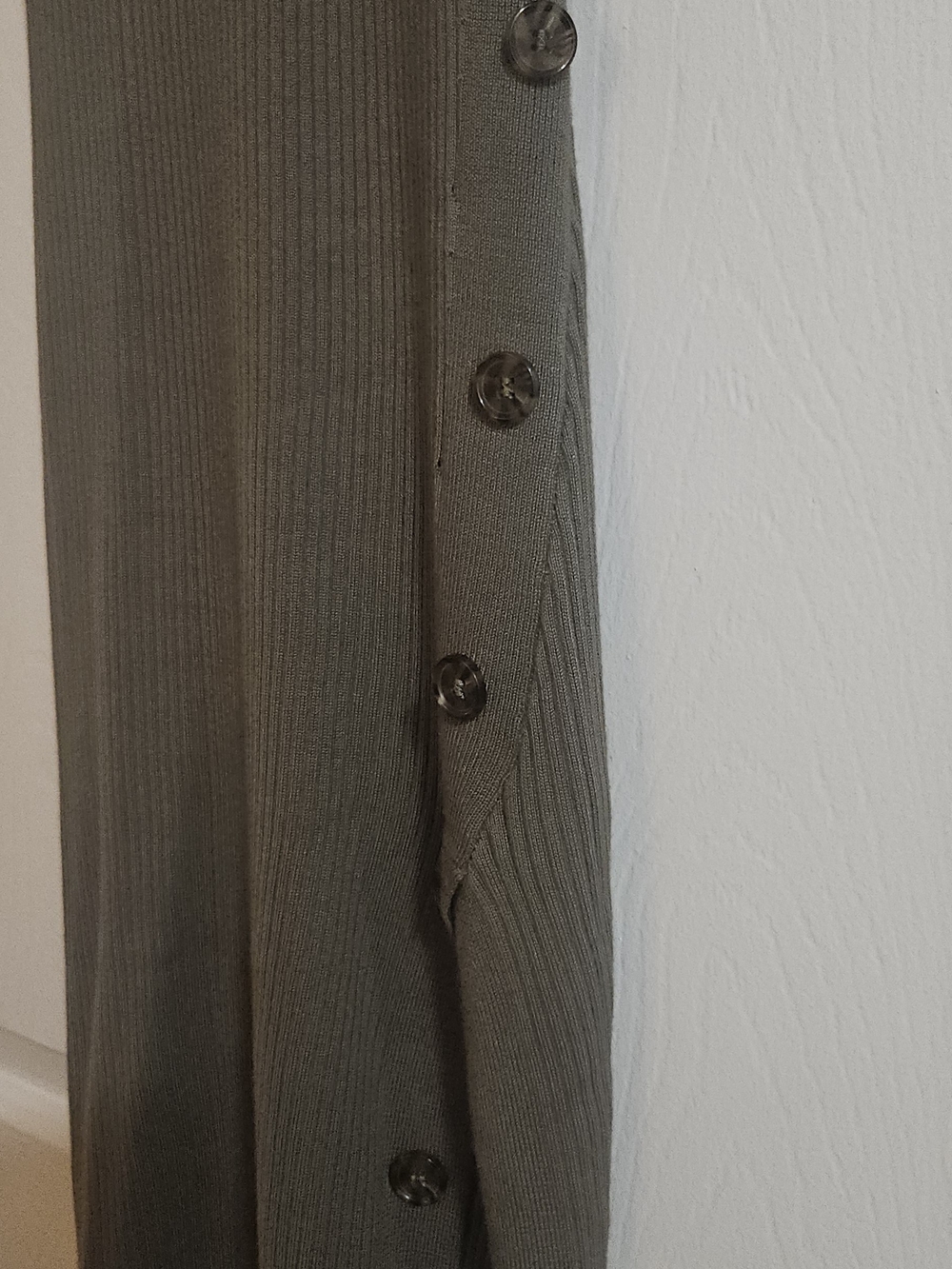 Pink Rose Olive Green Ribbed Maxi Dress with Side Buttons